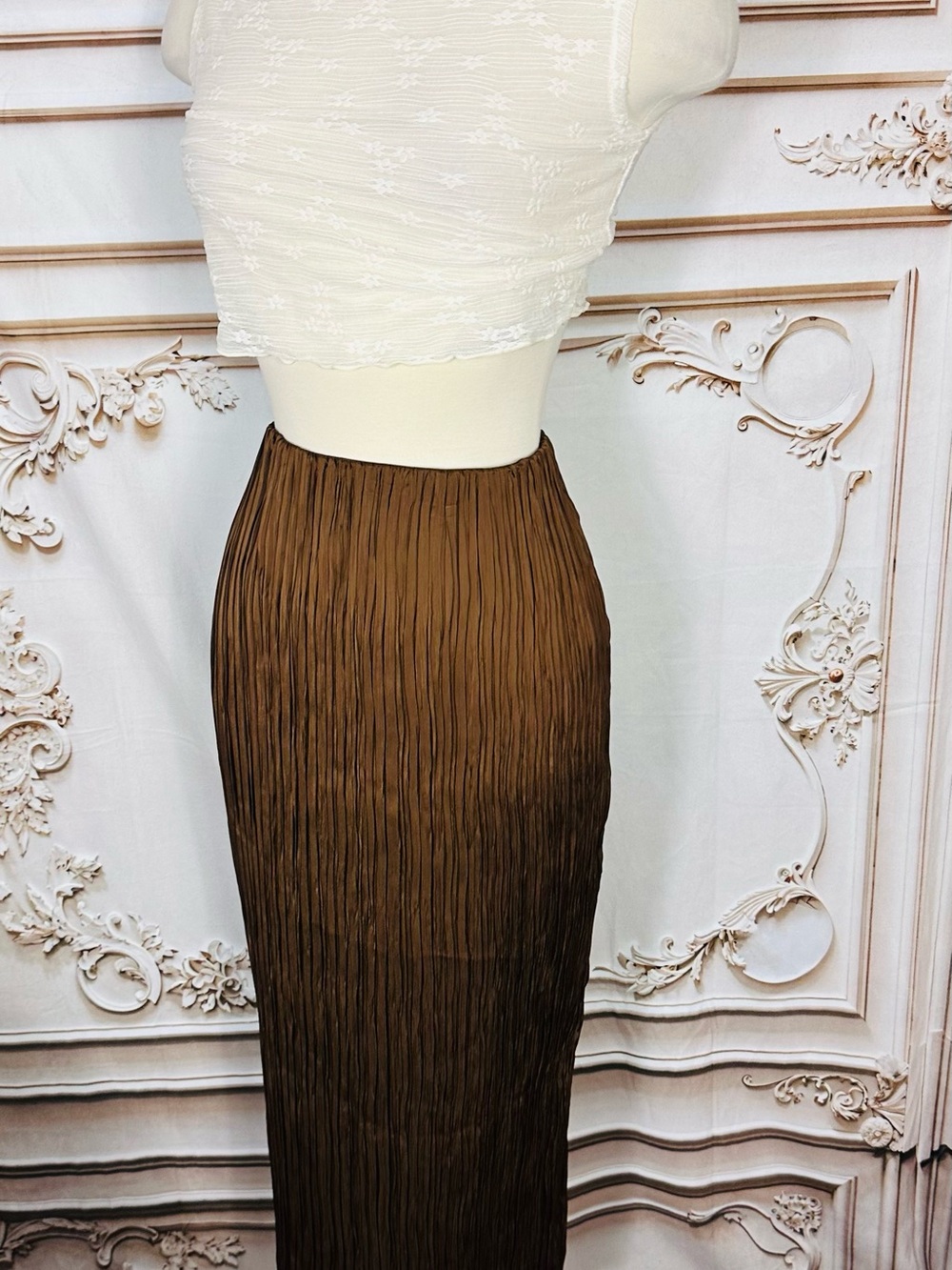 Lucy Paris Brown Pleated Maxi Skirt - Picture 7 of 11